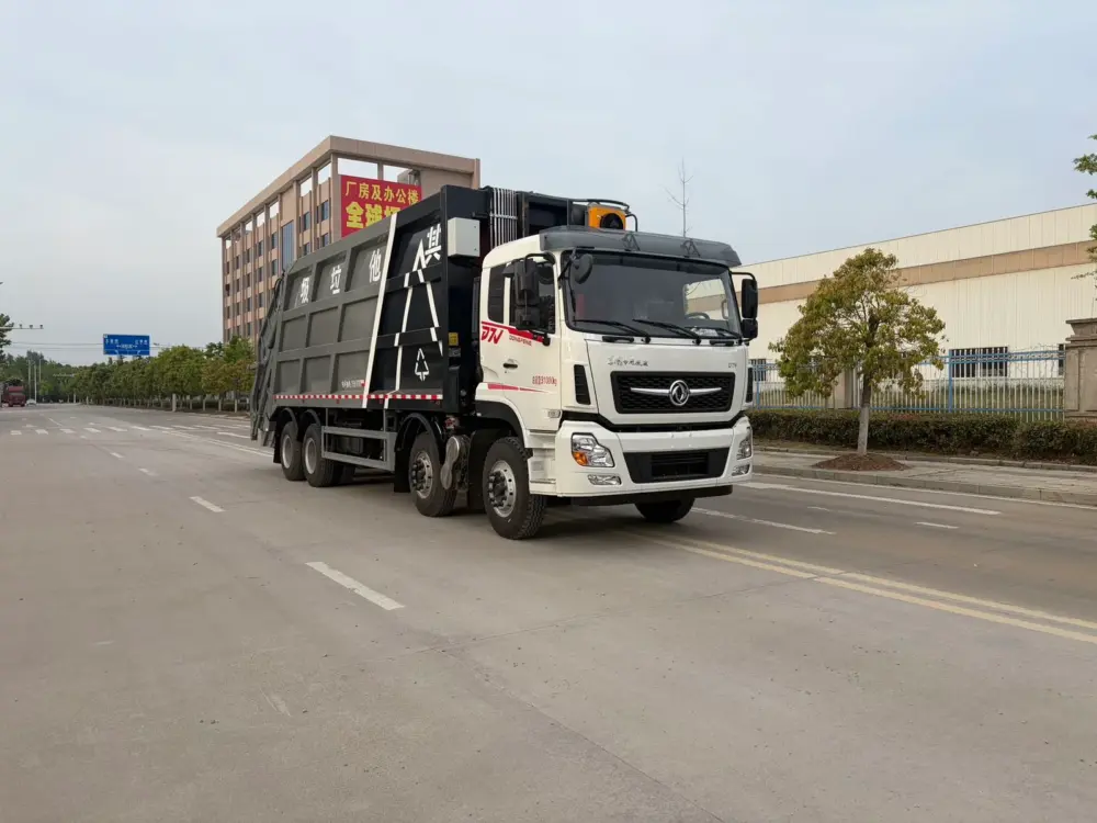 dongfeng-xinqi-d7-40cbm-compactor-truck-front-right-01 东风新汽D7前四后八40方压缩式垃圾车