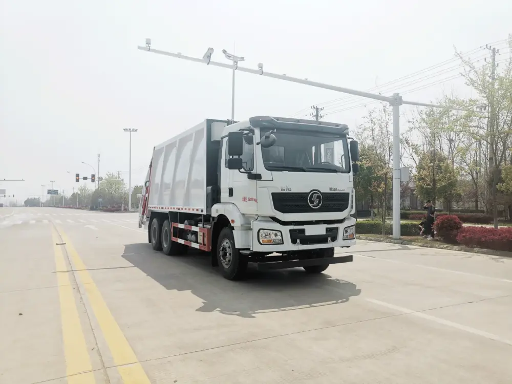陕汽德龙m3000-后双桥25方-压缩式垃圾车-前侧45度-02 陕汽德龙M3000后双桥25方压缩式垃圾车