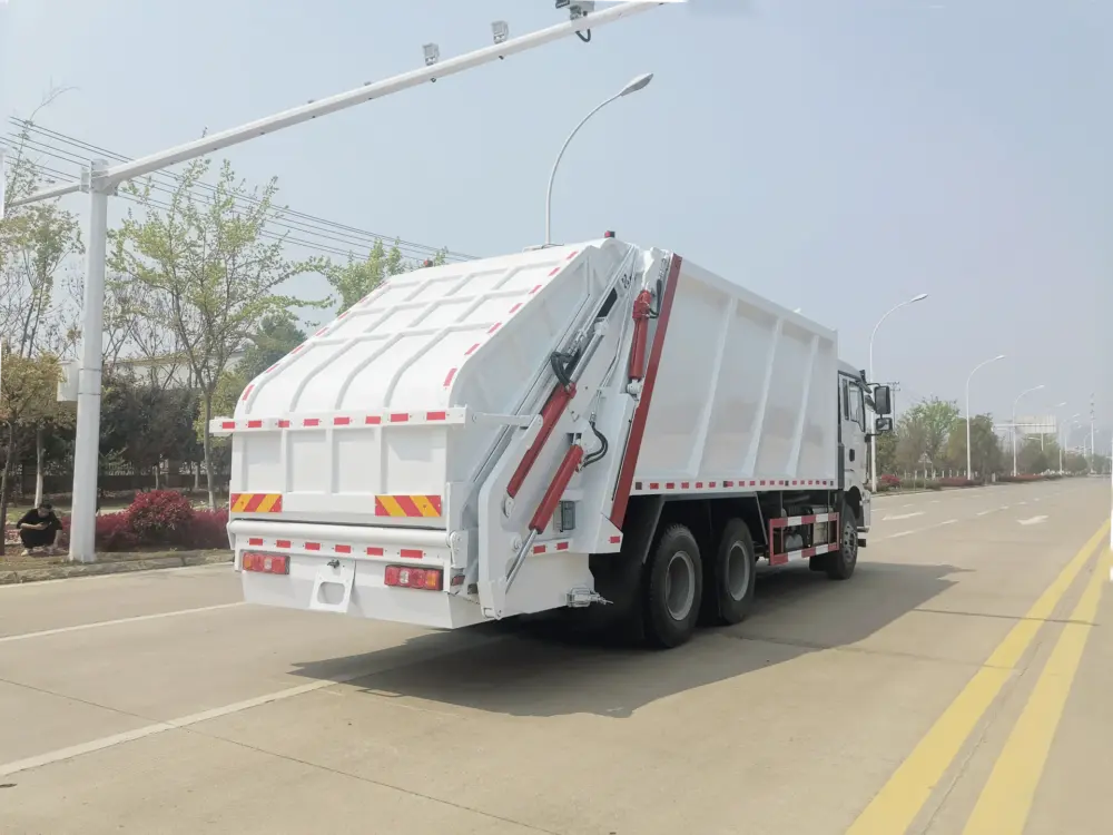 陕汽德龙m3000-后双桥25方-压缩式垃圾车-后侧45度-01 陕汽德龙M3000后双桥25方压缩式垃圾车